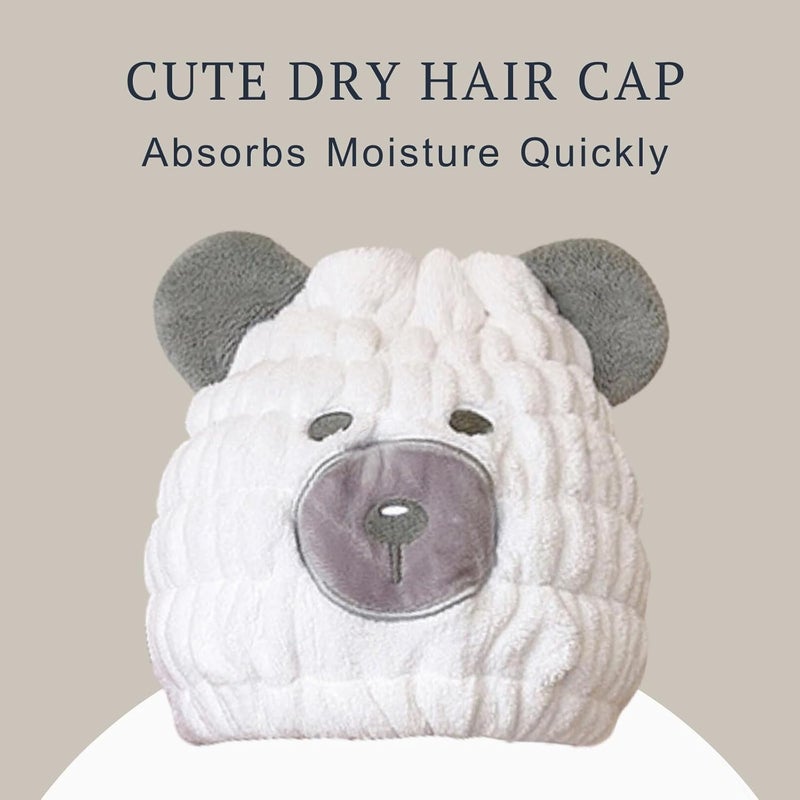 LCBD Microfiber Hair Towel Wrap for Kids, White Bear Dry Hair Cap Suck Water, Absorbent Quick Girls Boys Hair Drying Towel, Lightweight Bouncy Hat Headscarf for Wet Hair - Image 3